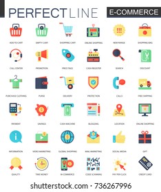 Vector set of flat e-commerce icons. Internet electronic commerce.