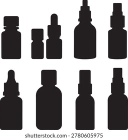 Vector set of flat essence oil bottle silhouette isolated. logo Vector Black silhouettes
