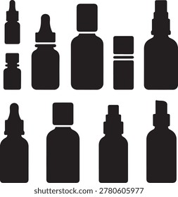 Vector set of flat essence oil bottle silhouette isolated. logo Vector Black silhouettes
