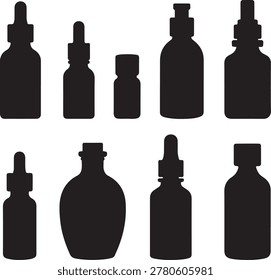 Vector set of flat essence oil bottle silhouette isolated. logo Vector Black silhouettes
