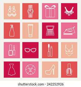 vector set of flat female fashion accessories and Beauty icons 