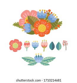 Vector set of flat flowers. Excellent for for kids, design of postcards, posters, stickers and so on.