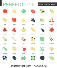 Vector set of flat Fruits and vegetables icons.