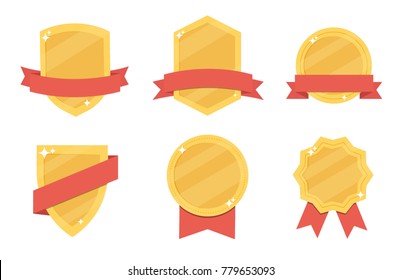 Vector set Flat  Gold Badge, Ribbons and Labels. Design elements