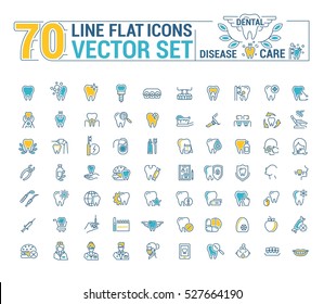 Vetor definido. Ícone gráfico plano, linha, contorno, design fino. Dentista, dentista. Elemento, emblema, símbolo, logotipo. Doença, cuidados, odontológicos, diagnósticos, tratamento. Próteses, clareamento, remoção. Sítio Web.