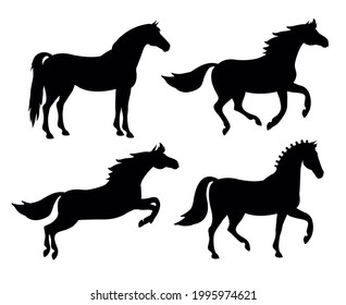 Vector set of flat hand drawn horse silhouette isolated on white background