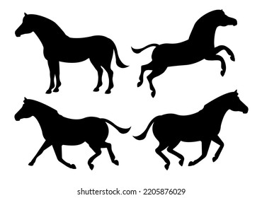 Vector set of flat hand drawn zebra silhouette isolated on white background