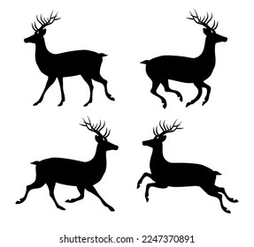 Vector set of flat hand drawn deer silhouette isolated on white background