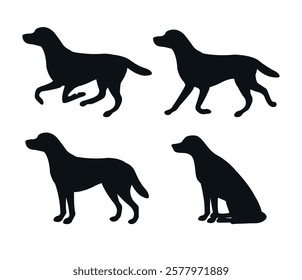 Vector set of flat hand drawn labrador dog silhouette isolated on white background