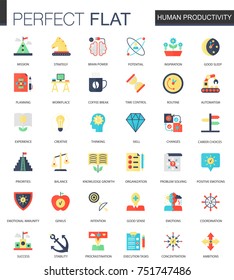 Vector set of flat human productivity, time management icons isolated