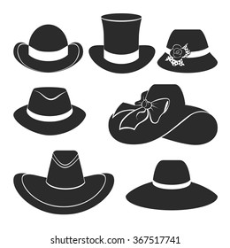 vector set of flat icons with classic hats