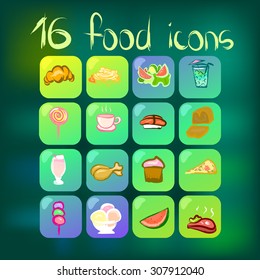 Vector set of flat icons with food and drinks. can be used in the restaurants and bistros 