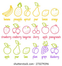 Vector set flat icons of a fruits