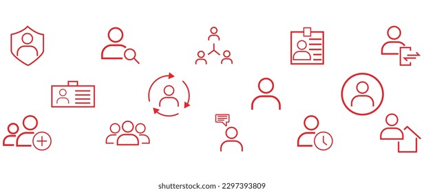 Vector set of flat icons. Isolated user profiles. Avatars. Silhouette of a man or woman. Red silhouette on a white background. Perfect for social media, messengers, stories or your ad.