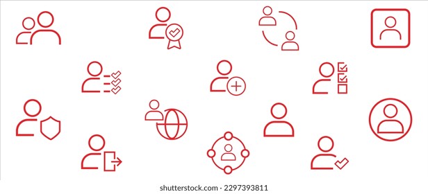 Conjunto de vectores de iconos planos. Perfiles de usuario aislados. Avatares. Silhouette de un hombre o una mujer. Silueta roja sobre un fondo blanco. Perfecto para medios sociales, mensajeros, historias o tu anuncio.