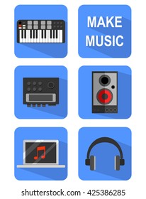 Vector set with flat icons of music equipment