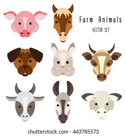 Vector set with flat images of farm animls