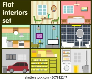 Vector set flat Interiors decorative icons of furniture elements