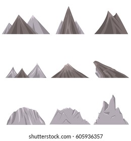 Vector Set of Flat Landscape Illustrations. Mounts, Hills and Mountain Ranges