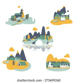 vector set of flat landscapes