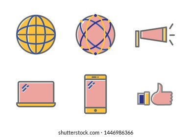 Vector set of flat line web icons,editable stroke,digital marketing,business and finance,office,security and protection,shopping and commerce,business startup.