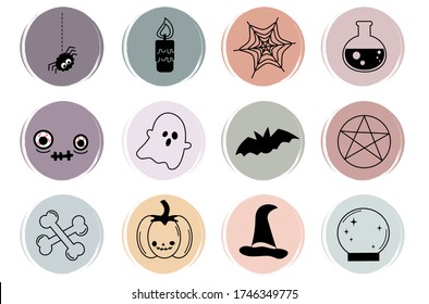 Vector Set Of Flat Logo Design Templates, Icons And Badges For Social Media Instagram Highlight With Cute Halloween Symbols