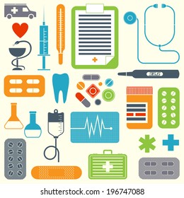 Vector set of flat medical icons isolated on light background