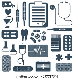 Vector set of flat medical icons isolated on white background