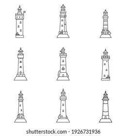 Vector set of flat minimalism lighthouses. Seamless pattern