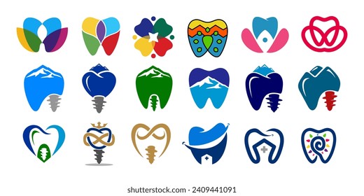 Vector set of flat Minimalist Dental,dentist. Element, emblem, symbol, logo Design.