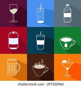Vector set of flat modern drinks and beverages icons