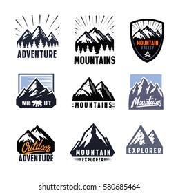 Vector set of flat mountain silhouette on white