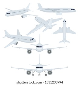 Vector Set of Flat Planes Illustrations. Civil Aviation.