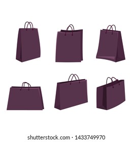 Vector Set of Flat Purple Shopping Bags on White Background