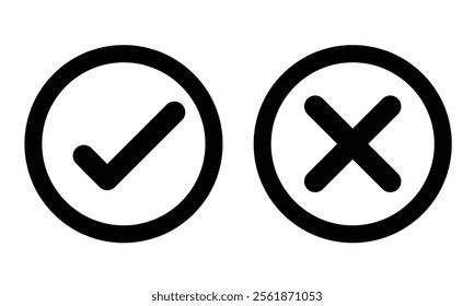 Vector set of flat round check mark, X mark exclamation point and question mark icon.