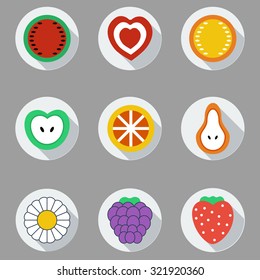 vector set of flat round fruit icons 