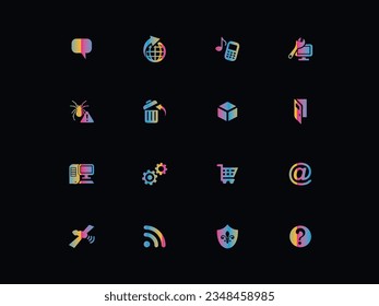 Vector set of flat social icons on black background.