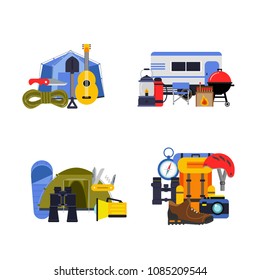 Vector set of flat style camping elements piles illustration