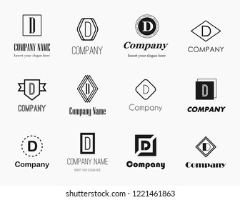 Vector set of flat style monochromatic letter D (dee) logos - elegant, modern and simple logo collection