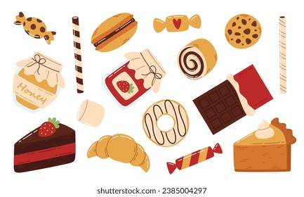 Vector set of flat sweets isolated on white background
