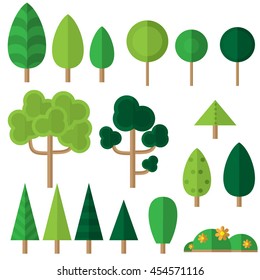 Vector set with flat trees and flowers. Eco icons in flat style. 