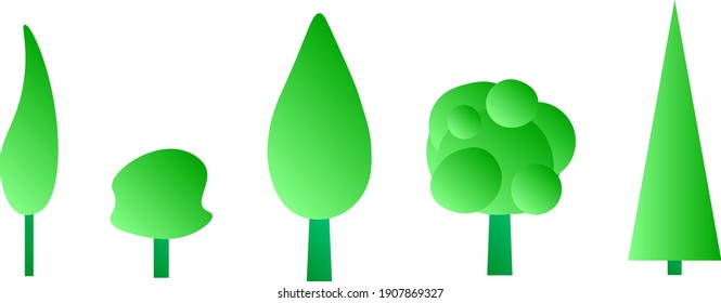 Vector set of flat trees of various shapes