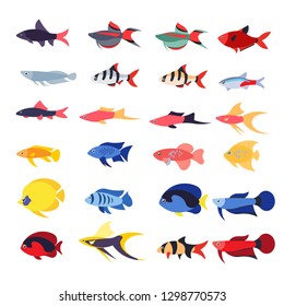 vector set of flat tropical fish