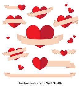 Vector set of flat valentine's day banners and badges. Great for web design, invitations, greeting cards.