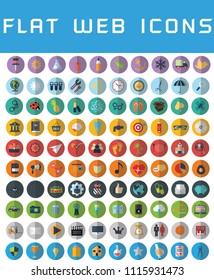Vector set of  flat web icons with long shadow on following themes - SEO and development, creative process, business and finance, office and business, security and protection, shopping new 2018