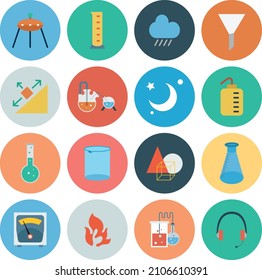 Vector set flat web icons with round background colour on the following themes - sciene and development, creative process, and tools
