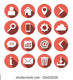 Vector set of flat web icons with long shadow effect.