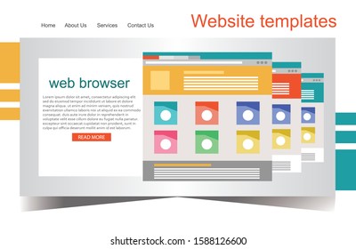 Vector set of flat website templates in a browser window