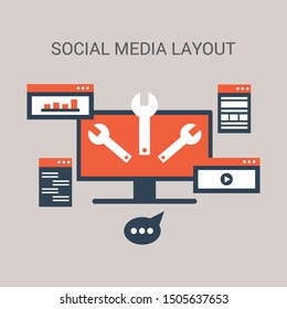 Vector set of flat website wire frames on lcomputer screen