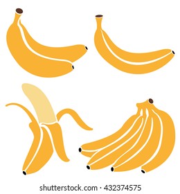 Vector Set of Flat Yellow Banana Icons.